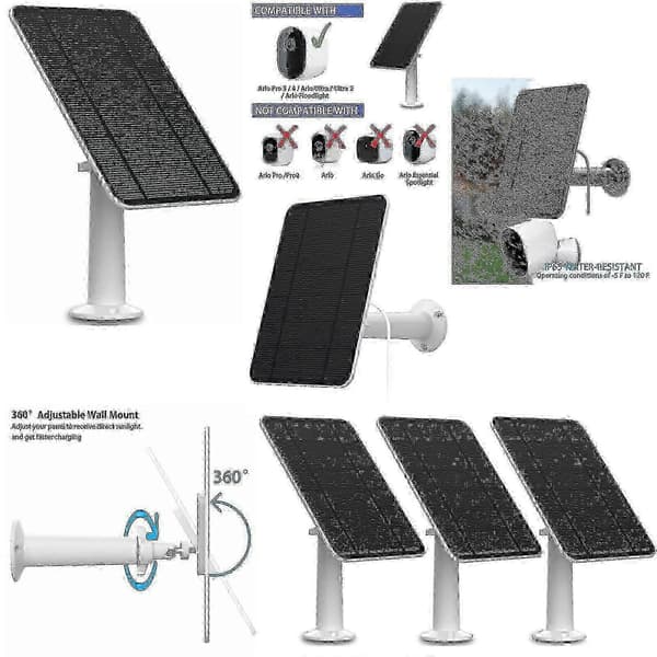 Solpaneloplader til Arlo Ultra, Ultra 2, Pro 3/4, Go 2, 4W med magnetisk port