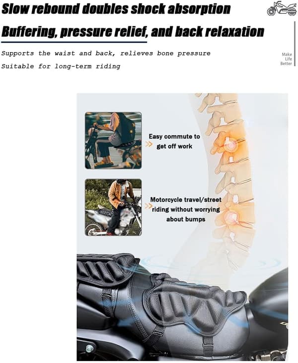Motorcykelsædehynde, universel, ventilerende og stødabsorberende motorcykelsæde, passagersæde, bagerste passagersædehynde til lange ture, et sæt