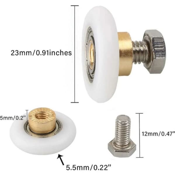 23 mm 4 st Duschdörrshjul, Ersättningshjul för duschdörr