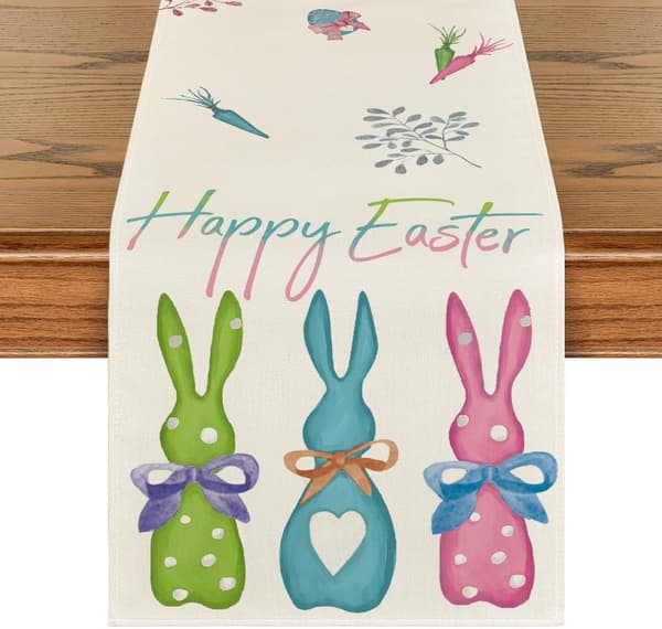 Rabbit Easter Bunny Table Runner, Seasonal Spring Holiday Kitchen Dining Table Decoration 33 x 183 cm