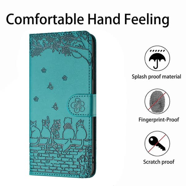 Case for iPhone 16 Pro Max with Wrist Strap Leather Case Wall Cat Pattern