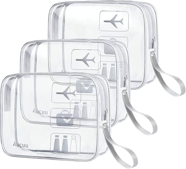 Transparent Toalettsak, Resekit för Flygplan, Sminkväska i Vattentät PVC för Resor, Förvaringsväska för Flygresor, 3-pack