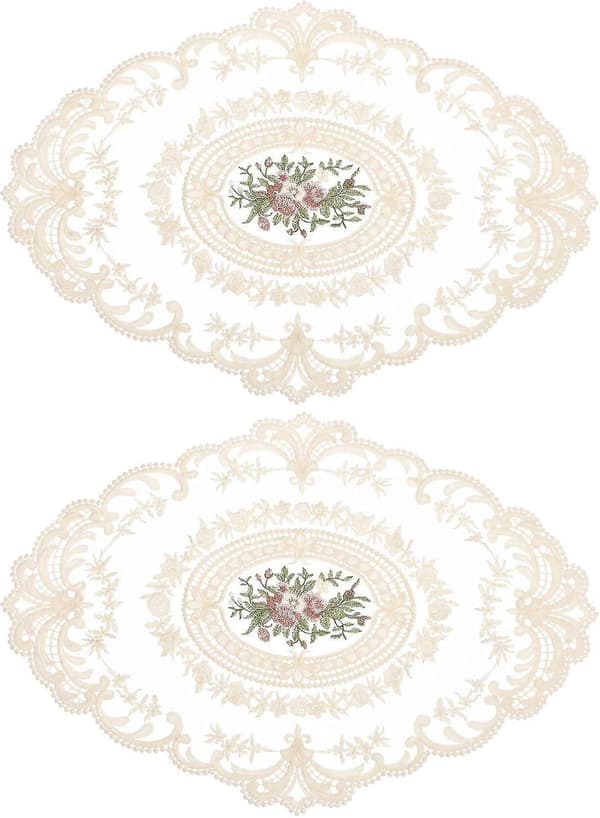Retro Blonde Duk Oval Brodert Brikke Fransk Hekling