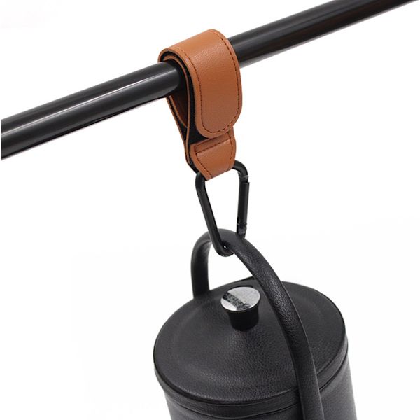 Stroller Hooks, Set of 2, Extra Sturdy, Brown PU Leather, Stroller Hooks, Stroller Accessories
