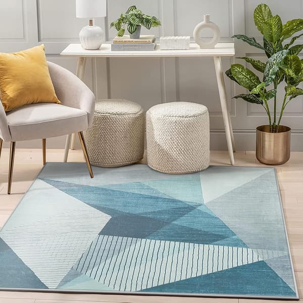 Geometriskt mönstrad matta för vardagsrum, blågrå modern abstrakt
