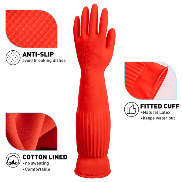 Rubber Dishwashing and Cleaning Gloves Size S (2 Pairs) - Wool Li