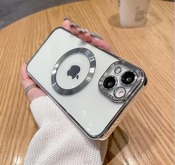 Transparent Magnetic Phone Case for iPhone 14 13 12 11 Mini Pro Max Plus with MagSafe Silver Silvery iPhone 13 Mini