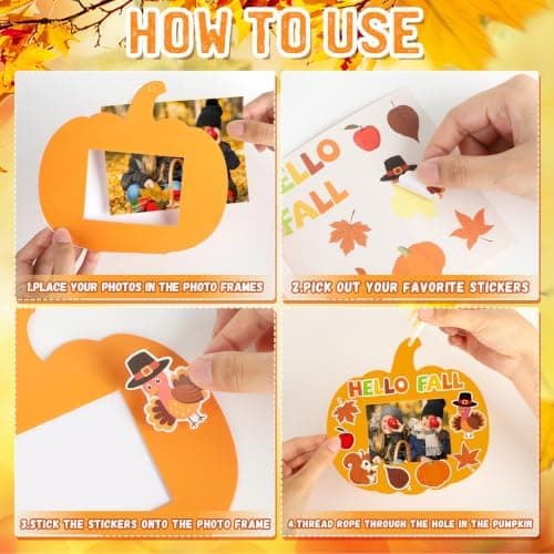 24 sæt efterårshåndværk til børn Thanksgiving DIY billedrammer Efterårspapir Græskar fotoramme ornamenter til efterårsfestivalspil Aktiviteter Håndværk