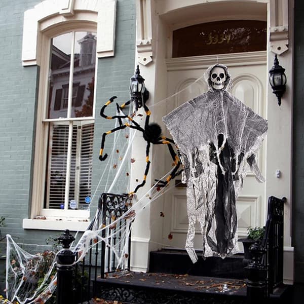 Halloween Spøkelseshodelampe, LED-belyst utendørsdekorasjon for hager og spøkelseshus, 60 x 80 cm