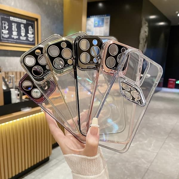 Elektroplettert linsebeskyttelse med holder TPU-telefondeksel for iPhone 14 Pro