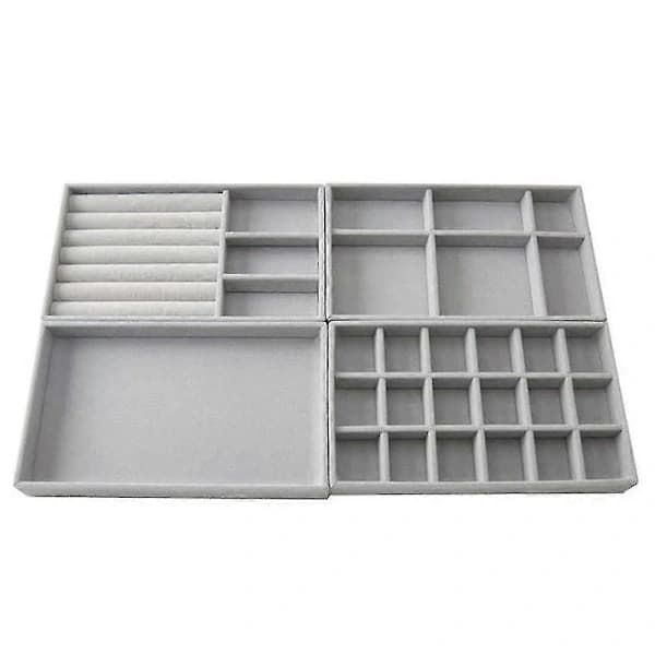 Set med 4 smyckesförvaringslådor, smyckesbricka, stapelbara