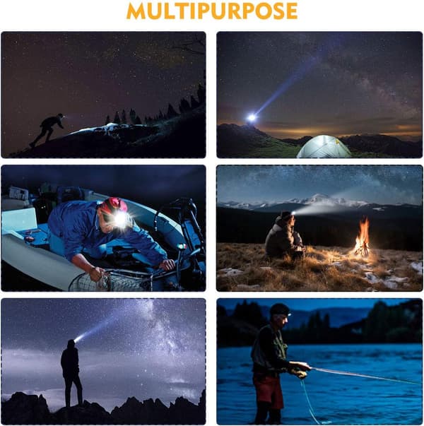 Ladattava otsalamppu 2 kpl, 2000 lumenin superkirkas LED 10 tilassa [JUN]