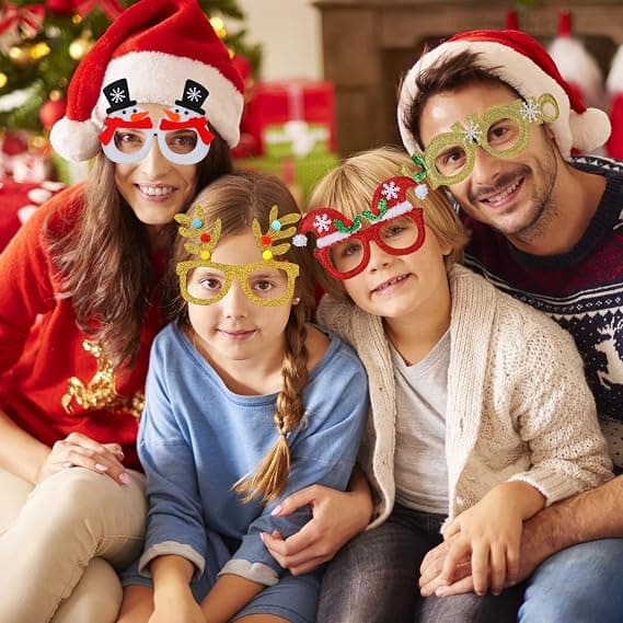 12 stk glitterbrillerammer til juletrefest, glitterbriller til juletrefest, gaver til juletrepynt