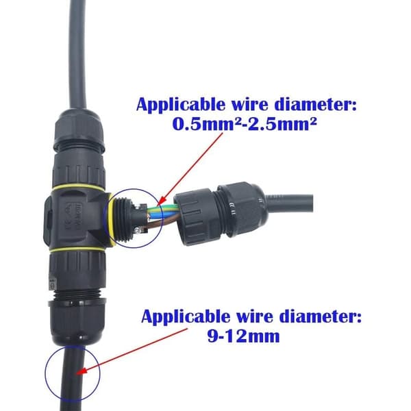 Waterproof Connector T-shape/ 2 pcs IP68 Waterproof Cable Connector