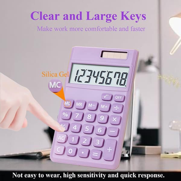 Basic Calculator, Cute Pocket Size Mini Calculator for School, Office, Home (Purple)