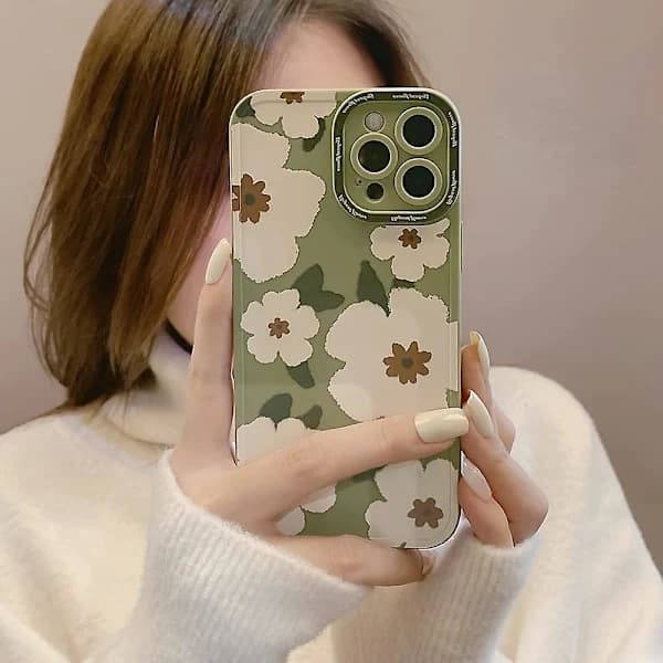 Søtt blomstrete mykt iPhone-deksel (Grønt, iPhone 11)