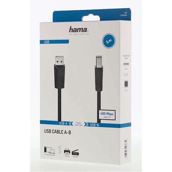 Kabel USB 2.0 480 Mbit/s 5m Sort Svart