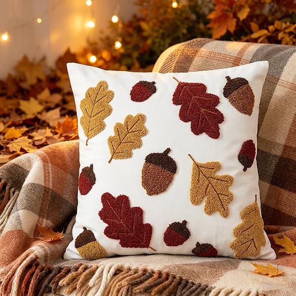 Halloween Høst Tuftet Eikenøtt Eikeblad Putetrekk 18 Tommer, Broderte Høst Dekorative Putetrekk til Sofa, Halloween Feriedekorasjon B 1 STK B 1PCS