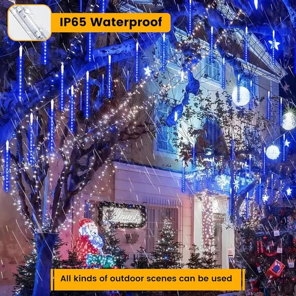 Halloween LED-udendørslamper, meteorregnlys, 8 rør 30 cm julelys udendørs, julepynt, vandtætte lys, udendørs blå-FA-