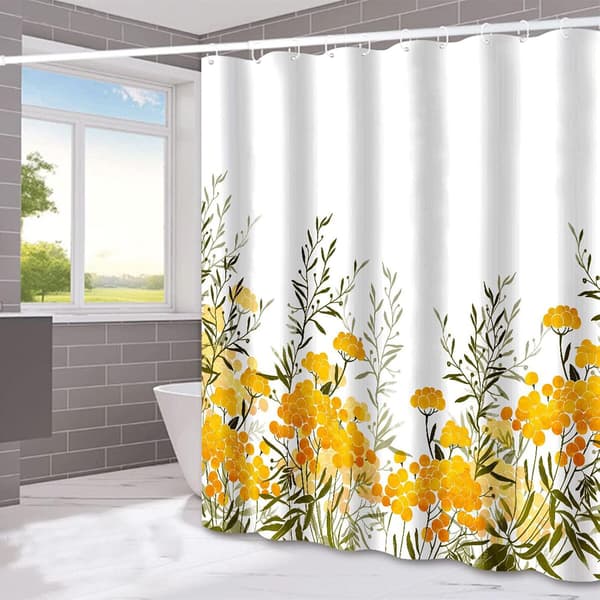 Dusjforheng, stoffdusjforheng foret gult blomstret Sh-FA7-