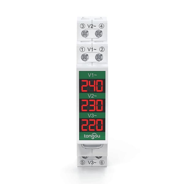 80~500V Trefaset 35mm DIN-skinne Montering Spændingsmåler Modulær Voltmeter Måler 3 LED Digital Display
