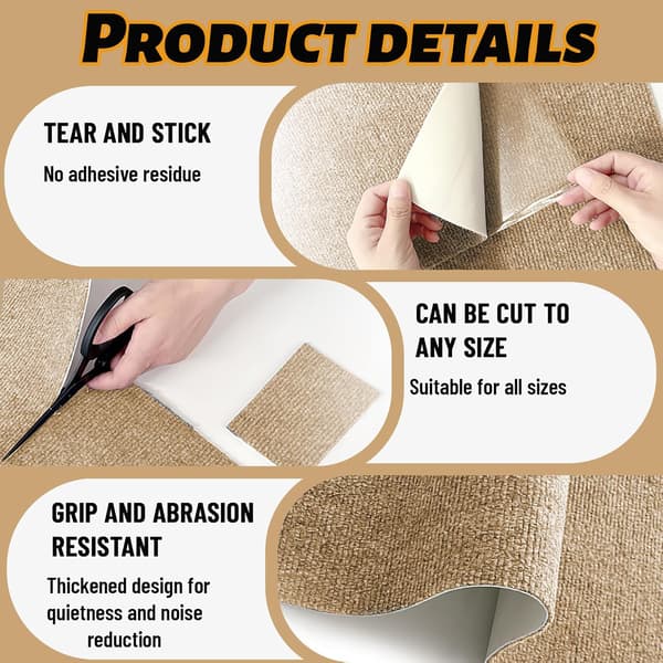 Selvklebende katteklo-matte, selvklebende katteklor, DIY katteklor (Khaki, 40×100cm)