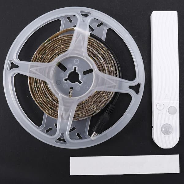 PIR Bevegelsessensor 180LED Seng Garderobe Nattlys Dimbar Fleksibel LED Strip Lampe AAA Batteri for -Polstring Trapp 3 Meter Varm Hvit