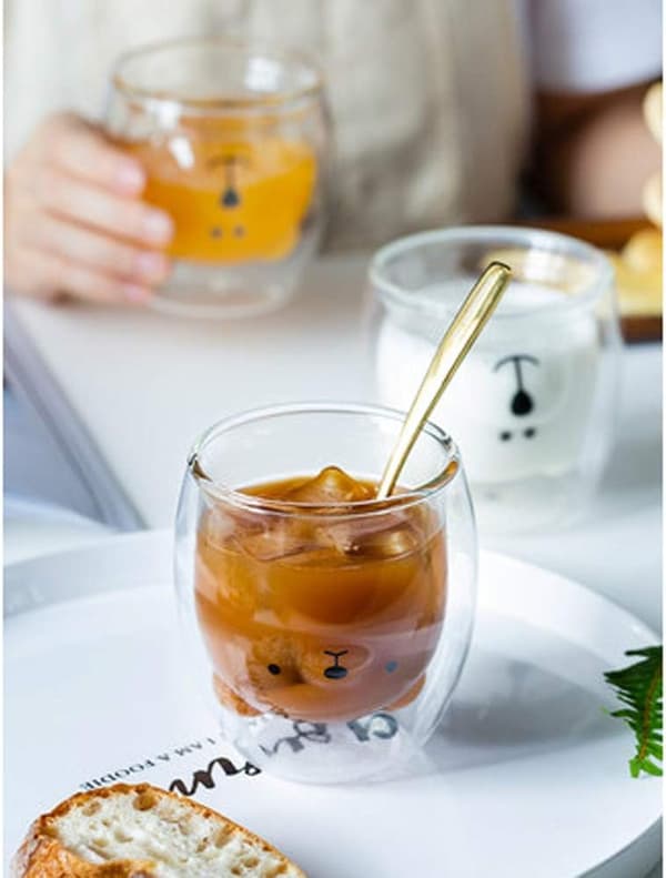 Björnmugg Söt Mugg för Kvinnor Glas Dubbelväggigt Isolerat Glas Espresso Mugg, Kaffe Mugg, Te Mugg, Mjölk Mugg, Bästa Present