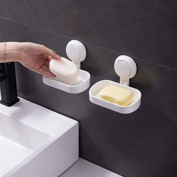 Suction Cup Soap Dish, Removable Double Layer with Drainage and Strong Suction for Bathroom, Kitchen, and Shower, White, 2-Pack