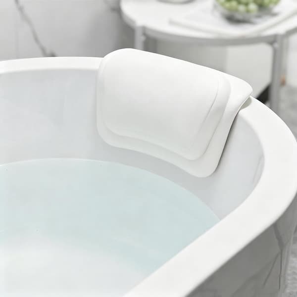 Waterproof Bath Pillow, 3D Ergonomic PU Neck and Head Support with 2 Non-Slip Suction Cups for Home Bathtub, White White
