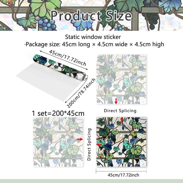 Decorative Window Film, Vines and Flowers Privacy Screen, Double-Sided Static, 45x200cm