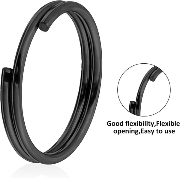 Nøglering i titanium, 10/12/15 mm lille sort springring til fastgørelse (15 stk.) Black