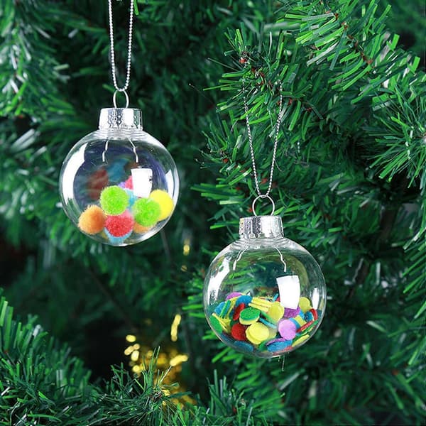 15 stk Runde Gjennomsiktige Julekuler Fyllbare DIY Juletrekuler
