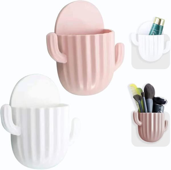 Väggmonterad förvaringslåda, självhäftande mini-förvaringslåda (rosa, vit)