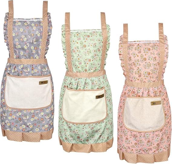 Kjøkkenforklær for kvinner, blomstrete forklær kokk bakerforkle matlagingsforkle med doble lommer for matlaging baking hagearbeid