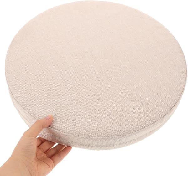 Rund stolskudde i linne, 35 cm diameter x 5 cm tjock, ljusbeige sittdyna