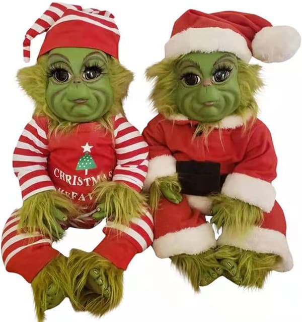 Barnens Julgröna Luddiga Grinch Dockleksak Söt Santadräkt Julstoppad