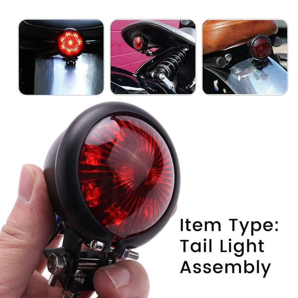 Rød 12V LED Sort Cafe Racer Baglygte Kompatibel Chopper Bobber