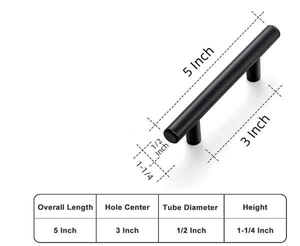 10-pak | 7,62 cm (3 tommer) center til center mat sorte skabsgreb Kitch