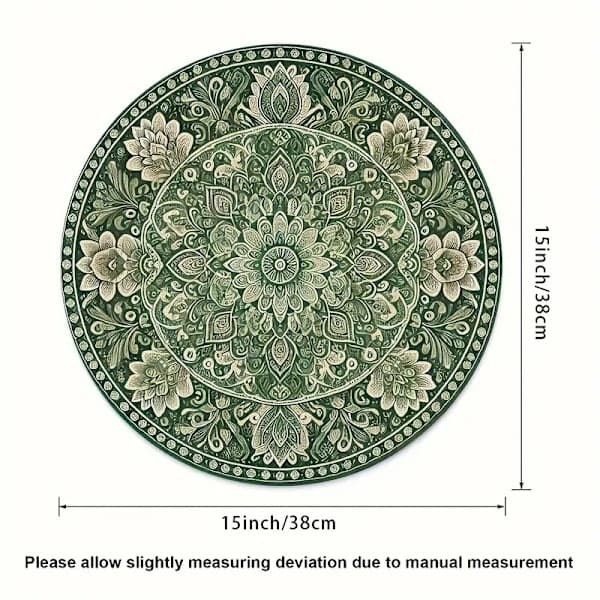 Julrund rynkad linneunderlägg, tryckt julduk för middagar hemma och juldekoration grönt mönster Green pattern Green pattern