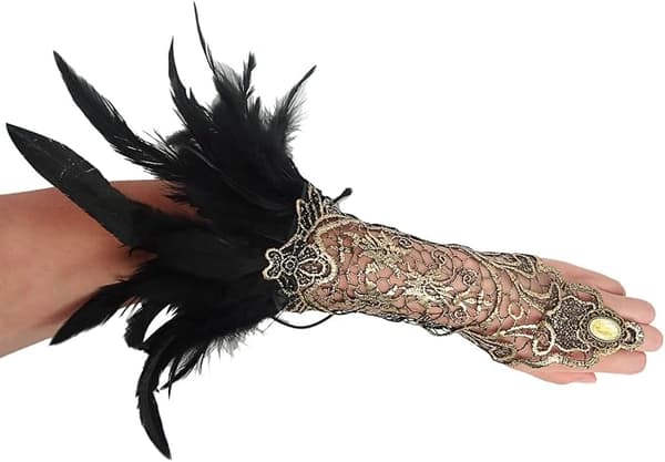 Sorte lange fjerhandsker Maleficent-kostume kvinder påskefest D