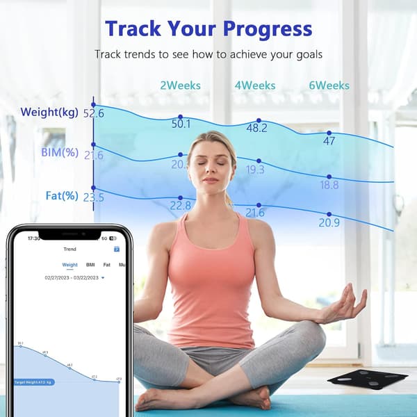 Connected Scale Impedance Meter Scale for iOS and Android with 12 Body Data Fat Mass and Muscles