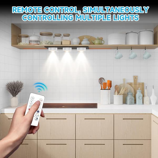 LED Puck Lights with Remote Control, Wireless Under Cabinet Lighting, Color Changing Lamps with Dimmer and Timer, AAA Battery Operated Push Function