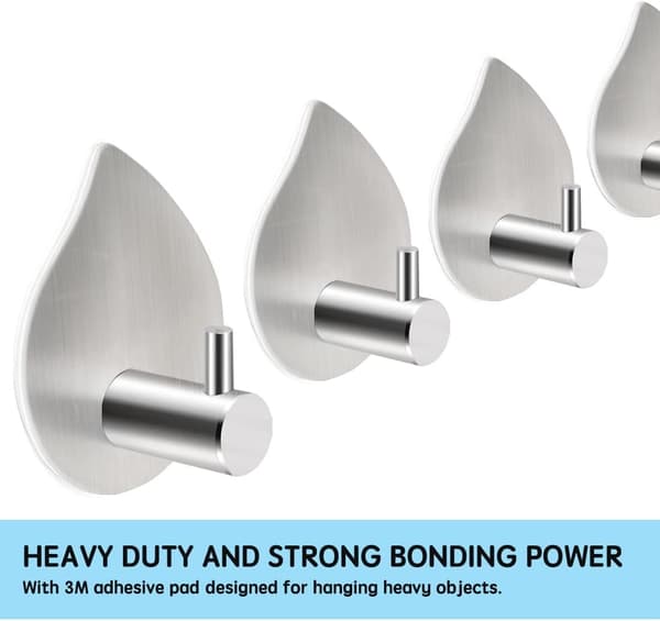 4-pack towel hooks, wall hooks, self-adhesive stainless steel, no drilling, rust-resistant, for kitchen, bathroom, office