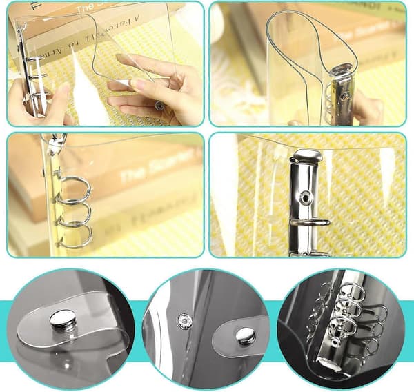 2-pak A5 Transparent Blød PVC 6-Huls Ringbind Notesbog Omslag med Lukning