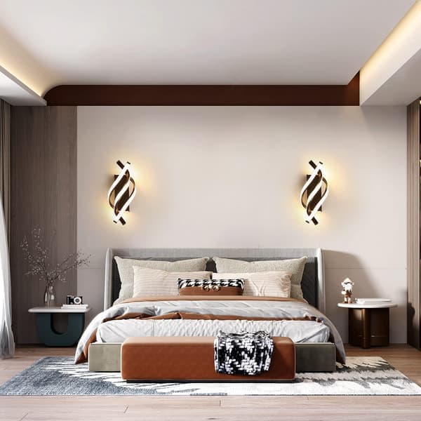 LED Wall Light, Modern 26W Indoor Wall Lamp, LED Wall Lamp with Curved Design, 3000K Warm White Light, Black, for Bedroom, Study-FM-