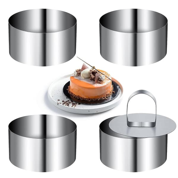 4 stk Mini Kageformringe i Rustfrit Stål Runde Mousse Ring Sæt 8 cm Diameter med Presseløfter Tykkere Bageværktøj-FA-
