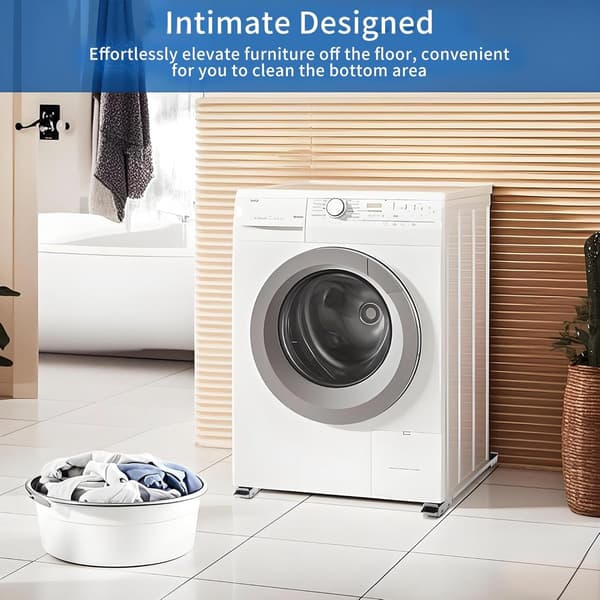 Two-piece mobile base with adjustable lockable pulleys - non-slip, for refrigerator, dryer, washing machine
