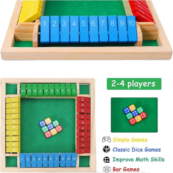 Shut The Box Puinen Noppapeli - Klassinen Perhe- & Seurapeli [JUN]