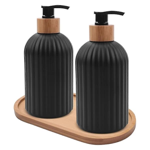 (pow yeah!) 14Oz Glas Tvålpump med Träbricka, 2 ST Hand- och Diskmedelspumpset, Kök Badrum